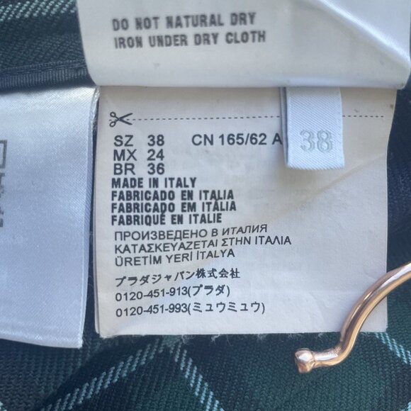 Miu Miu Green & Navy Plaid Pleated Wool Skirt Made In Italy Womens - Picture 9 of 12